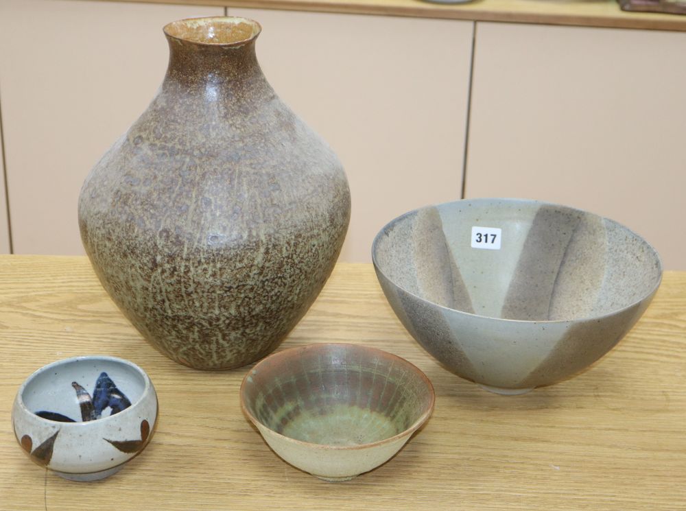 Four pieces of Studio pottery, to include a Mary White bowl d. 27cm, and a Bryan Newman bowl, d. 12.cm